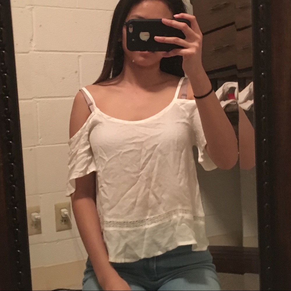 Cream cold shoulder peasant top